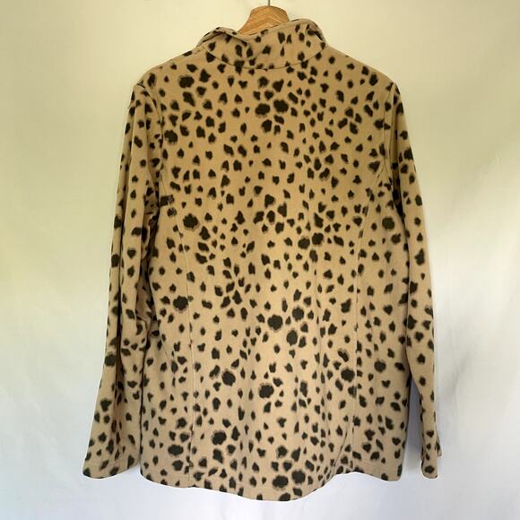 Lands' End Cheetah print tan black women's size L T quarter zip sweater fleece - Picture 8 of 8
